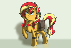 Size: 4560x3108 | Tagged: safe, artist:my-little-poni, sunset shimmer, pony, unicorn, g4, female, high res, mare, raised hoof, saddle bag, solo