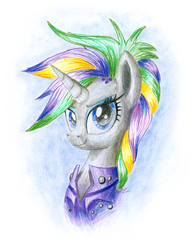 Size: 1530x1970 | Tagged: safe, artist:nightpaint12, rarity, pony, unicorn, g4, it isn't the mane thing about you, alternate hairstyle, clothes, drawing, female, mare, punk, raripunk, solo, traditional art