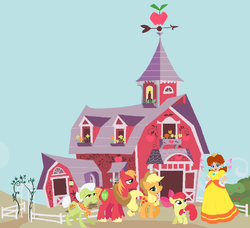 Size: 1946x1775 | Tagged: safe, artist:selenaede, artist:user15432, apple bloom, applejack, big macintosh, granny smith, human, g4, apple daisy, apple family, base used, crossover, fairy wings, nintendo, princess daisy, super mario bros., sweet apple acres, winged humanization, wings