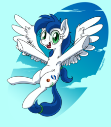 Size: 1050x1200 | Tagged: safe, artist:tehflah, oc, oc only, oc:marble, pegasus, pony, armpits, flying, open mouth, smiling, solo