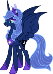 Size: 1108x1563 | Tagged: safe, artist:starryoak, princess luna, alicorn, pony, miracleverse, g4, alternate hairstyle, alternate universe, base used, female, mare, simple background, smiling, solo, transparent background