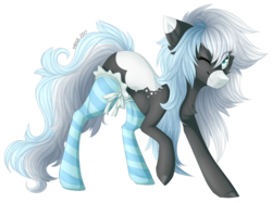 Size: 1853x1387 | Tagged: safe, artist:monogy, oc, oc only, oc:blue bell, earth pony, pony, clothes, female, looking at you, mare, one eye closed, simple background, smiling, socks, solo, stockings, striped socks, thigh highs, transparent background, wink