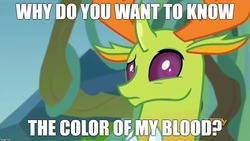 Size: 1277x719 | Tagged: safe, edit, edited screencap, screencap, thorax, changedling, changeling, g4, to change a changeling, blood color, caption, confused, image macro, king thorax, meme
