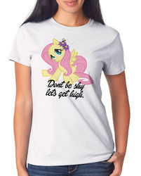 Size: 1000x1246 | Tagged: safe, fluttershy, pony, g4, caption, clothes, shirt, t-shirt, why