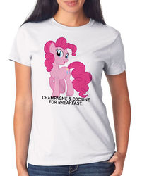 Size: 1000x1246 | Tagged: safe, pinkie pie, earth pony, pony, g4, caption, clothes, shirt, t-shirt, why