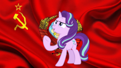 Size: 2000x1125 | Tagged: safe, starlight glimmer, pony, g4, to change a changeling, communism, flag, hammer and sickle, raised hoof, soviet union, stalin glimmer, vector