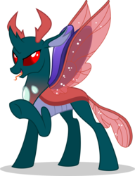 Size: 894x1163 | Tagged: safe, artist:mlp-trailgrazer, pharynx, changedling, changeling, g4, to change a changeling, fangs, forked tongue, prince pharynx, raised hoof, simple background, solo, tongue out, transparent background, vector