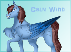 Size: 1936x1426 | Tagged: safe, artist:neonaarts, oc, oc only, oc:calm wind, pegasus, pony, blue fur, brown mane, grin, smiling, solo, wings