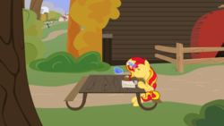 Size: 8969x5044 | Tagged: safe, artist:aaronmk, sunset shimmer, pony, unicorn, g4, absurd resolution, apple cider, donut, eating, food, vector, water wheel