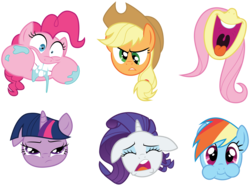 Size: 10980x8111 | Tagged: safe, artist:amarthgul, applejack, fluttershy, pinkie pie, rainbow dash, rarity, twilight sparkle, pony, every little thing she does, look before you sleep, suited for success, the ticket master, absurd resolution, derp, faic, floppy ears, i'm so pathetic, majestic as fuck, mane six, nose in the air, puffy cheeks, simple background, tongue out, transparent background, twiman, uvula