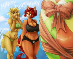 Size: 1280x1026 | Tagged: oc name needed, safe, artist:tatara94, oc, oc only, oc:beach ball, anthro, beach ball, belly button, big breasts, bikini, breasts, clothes, huge breasts, midriff, swimsuit