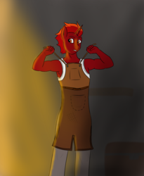 Size: 2000x2440 | Tagged: safe, artist:firefall-mlp, oc, oc only, oc:firefall, unicorn, anthro, apron, clothes, high res, leather apron, male, pants, shirt, solo, stallion