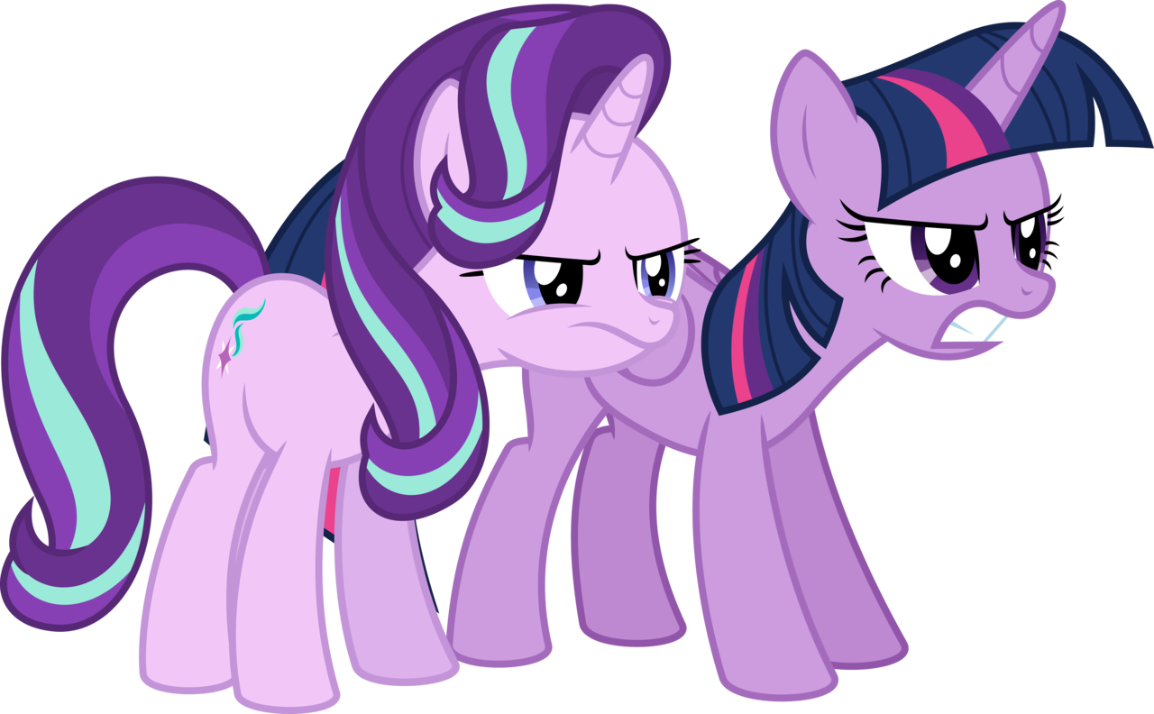 1526691 - safe, artist:parclytaxel, starlight glimmer, twilight sparkle,  alicorn, pony, unicorn, the times they are a changeling, .svg available,  absurd resolution, angry, duo, duo female, female, gritted teeth, mare,  simple background, transparent