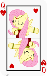Size: 3809x6062 | Tagged: safe, artist:ironm17, part of a set, fluttershy, pegasus, pony, g4, card, clothes, eyes closed, female, grin, jewelry, playing card, queen of hearts, smiling, solo, vector