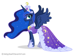 Size: 1283x940 | Tagged: dead source, safe, artist:melspyrose, princess luna, alicorn, pony, g4, .psd available, clothes, dress, female, gala dress, jewelry, regalia, simple background, solo, spread wings, transparent background, vector, wings