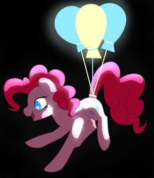 Size: 831x962 | Tagged: safe, artist:azure-quill, pinkie pie, earth pony, pony, g4, abstract background, balloon, female, floating, glowing, happy, laughing, mare, shading, smiling, solo, then watch her balloons lift her up to the sky