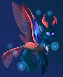 Size: 2446x3000 | Tagged: safe, artist:neonishe, pharynx, changedling, changeling, g4, to change a changeling, high res, male, prince pharynx, raised hoof, smiling, solo, spread wings, wings