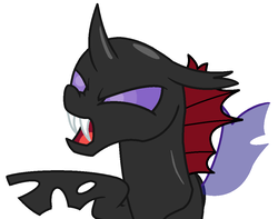 Size: 1024x808 | Tagged: safe, artist:watermelon changeling, derpibooru exclusive, pharynx, changeling, g4, my little pony: friendship is magic, to change a changeling, angry, floppy ears, ms paint, open mouth, simple background, solo, white background