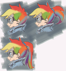 Size: 1095x1173 | Tagged: safe, artist:gmrqor, rainbow dash, human, g4, alternate hairstyle, crossover, goggles, humanized, overwatch, ponytail, rainbow tracer, tracer