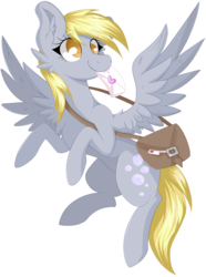 Size: 1625x2182 | Tagged: safe, artist:woonborg, derpy hooves, pegasus, pony, g4, cheek fluff, chest fluff, derp, ear fluff, envelope, female, flying, letter, mailbag, mailmare, mare, mouth hold, simple background, smiling, solo, transparent background