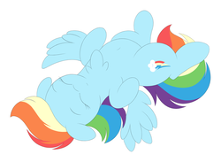 Size: 2168x1589 | Tagged: safe, artist:php66, rainbow dash, pony, g4, belly button, chest fluff, floppy ears, on back, simple background, solo, white background