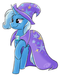 Size: 1150x1477 | Tagged: safe, artist:ruushiicz, trixie, pony, unicorn, g4, cape, clothes, female, hat, mare, simple background, smiling, solo, transparent background, trixie's cape, trixie's hat