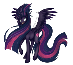 Size: 2598x2309 | Tagged: safe, artist:dreamyartcosplay, twilight sparkle, alicorn, pony, equestria girls, g4, equestria girls ponified, female, high res, mare, midnight sparkle, nightmare twilight, nightmarified, ponified, raised hoof, simple background, solo, spread wings, transparent background, twilight sparkle (alicorn), wings