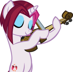 Size: 4092x4017 | Tagged: safe, artist:ironm17, cayenne, pony, unicorn, g4, absurd resolution, bipedal, bow (instrument), eyes closed, female, hoof hold, mare, musical instrument, simple background, smiling, solo, transparent background, vector, violin