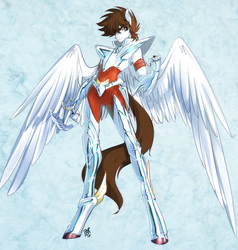 Size: 1805x1900 | Tagged: safe, artist:peritian, pegasus, anthro, unguligrade anthro, colored hooves, pegasus seiya, ponified, saint seiya