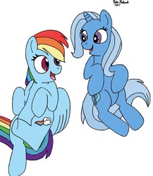 Size: 733x846 | Tagged: safe, artist:chuutan, rainbow dash, trixie, pony, g4, duo, open mouth, smiling