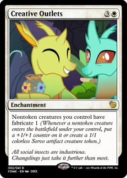 Size: 375x523 | Tagged: safe, clypeus, cornicle, changedling, changeling, g4, to change a changeling, background changeling, eyes closed, magic the gathering, pot, smiling, trading card, trading card edit