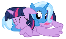Size: 1280x768 | Tagged: safe, artist:the smiling pony, trixie, twilight sparkle, alicorn, pony, g4, female, lesbian, ship:twixie, shipping, simple background, transparent background, twilight sparkle (alicorn), vector