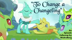 Size: 1266x704 | Tagged: safe, arista, clypeus, cornicle, lokiax, soupling, changedling, changeling, g4, to change a changeling, episode followup, ruff (clothing)