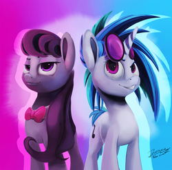 Size: 1564x1545 | Tagged: safe, artist:insanerobocat, dj pon-3, octavia melody, vinyl scratch, earth pony, pony, unicorn, g4, female, mare, signature, sunglasses