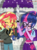 Size: 2048x2732 | Tagged: safe, artist:cinnamon-swirls, sci-twi, sunset shimmer, twilight sparkle, equestria girls, g4, monday blues, my little pony equestria girls: summertime shorts, adorkable, anime, backpack, belt, blushing, canterlot high, clothes, cute, dork, female, glasses, high res, hoodie, laughing, lesbian, outdoors, pants, ponytail, rain, scene interpretation, shimmerbetes, ship:sci-twishimmer, ship:sunsetsparkle, shipping, skirt, smiling, statue, twiabetes, umbrella