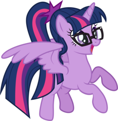 Size: 1001x1032 | Tagged: safe, artist:cloudy glow, sci-twi, twilight sparkle, alicorn, pony, g4, adorkable, cute, dork, equestria girls ponified, female, flying, glasses, mare, open mouth, ponified, ponytail, sci-twilicorn, simple background, smiling, solo, transparent background, twiabetes, twilight sparkle (alicorn)