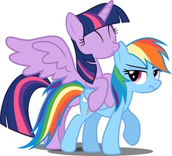 Size: 1024x931 | Tagged: safe, rainbow dash, twilight sparkle, alicorn, pegasus, pony, g4, annoyed, cute, ear bite, eyes closed, female, lesbian, mare, ship:twidash, shipping, simple background, twiabetes, twilight sparkle (alicorn), white background