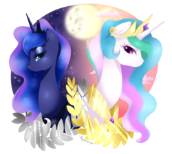 Size: 1280x1152 | Tagged: safe, artist:beanbunn, princess celestia, princess luna, alicorn, pony, g4, beautiful, day, moon, night, outdoors, simple background, stars, sun, transparent background