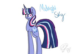 Size: 1600x1200 | Tagged: safe, artist:jessi-draws, oc, oc only, oc:midnight sky, pony, unicorn, female, magical lesbian spawn, mare, offspring, parent:trixie, parent:twilight sparkle, parents:twixie, simple background, solo, white background