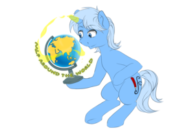 Size: 2400x1800 | Tagged: safe, artist:redheadfly, oc, oc only, oc:tom ink, pony, unicorn, commission, globe, male, smiling, solo, stallion