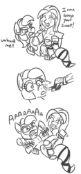 Size: 370x790 | Tagged: safe, artist:jargon scott, oc, oc only, human, pony, armor, boop, comic, non-consensual booping, rage