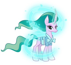 Size: 3300x3000 | Tagged: safe, artist:cheezedoodle96, mistmane, chinese dragon, dragon, pony, unicorn, campfire tales, g4, .svg available, clothes, curved horn, dragon spirit, ethereal mane, female, glowing horn, high res, horn, looking at you, magic, mare, simple background, solo, svg, transparent background, vector