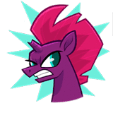 Size: 160x160 | Tagged: safe, artist:jublin, tempest shadow, g4, my little pony: the movie, animated, black bars, dramatic, dramatic widescreen, facebook, facebook sticker, female, gif, reaction image, serious, serious business, serious face, simple background, solo, sticker, white background