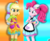 Size: 1700x1400 | Tagged: safe, artist:liniitadash23, applejack, pinkie pie, coinky-dink world, equestria girls, g4, my little pony equestria girls: summertime shorts, shake things up!, alternate hairstyle, carhop, clothes, female, freckles, kneesocks, server pinkie pie, show accurate, signature, socks, waitress, zettai ryouiki