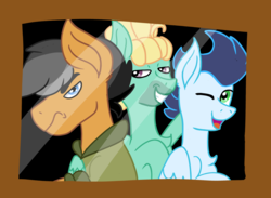 Size: 1284x939 | Tagged: safe, artist:ur4niumpineapple, quibble pants, soarin', zephyr breeze, earth pony, pegasus, pony, g4, male, stallion