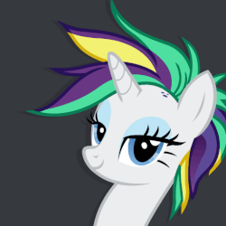 Size: 512x512 | Tagged: safe, artist:sigmastarlight, rarity, pony, unicorn, g4, it isn't the mane thing about you, alternate hairstyle, animated, bedroom eyes, blinking, bobbing ponies series, eyeshadow, female, gif, gray background, headbob, long neck, makeup, punk, raripunk, show accurate, simple background, solo