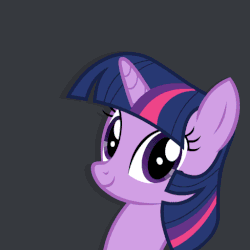 Size: 512x512 | Tagged: safe, artist:sigmastarlight, twilight sparkle, pony, g4, animated, blinking, bobbing ponies series, corrupted, dark magic, evil, female, gif, glowing horn, gray background, grin, headbob, horn, looking at you, magic, mare, pure unfiltered evil, sharp teeth, show accurate, simple background, smiling, solo, sombra eyes, squee, teeth, twilight is anakin