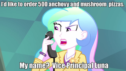 Size: 1280x720 | Tagged: safe, edit, edited screencap, screencap, princess celestia, principal celestia, equestria girls, g4, my little pony equestria girls: summertime shorts, subs rock, celestia calls, image macro, meme, phone, prank call, rugrats, this will end in rage, this will end in tears