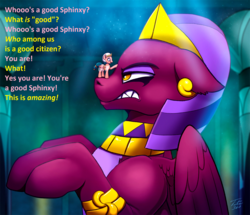 Size: 2000x1719 | Tagged: safe, artist:tsitra360, edit, somnambula, the sphinx, sphinx, daring done?, g4, angry, cute, kitty sphinx, macro, madorable, meme, parody, somnambetes, sphinxdorable, text, three panel soul, upset, who's a good pony