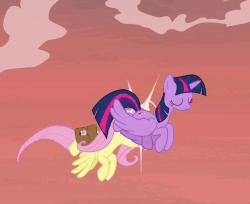 Size: 616x502 | Tagged: safe, screencap, fluttershy, twilight sparkle, alicorn, pegasus, pony, a health of information, g4, my little pony: friendship is magic, collision, female, gif, headbutt, mare, non-animated gif, out of context, twilight sparkle (alicorn)